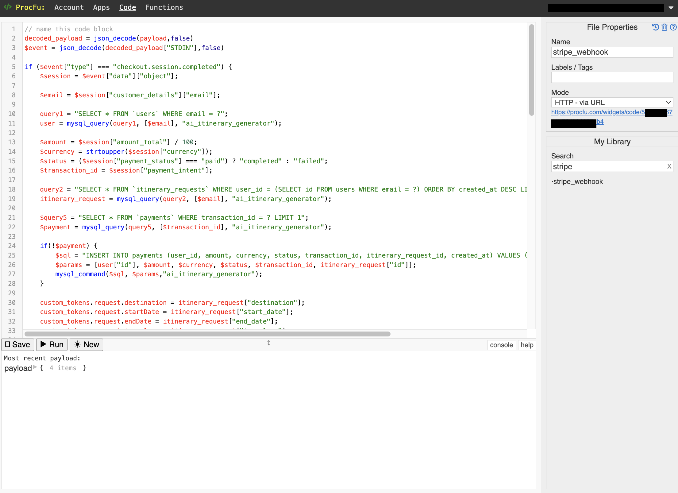 Code Block to handle the Stripe Webhook