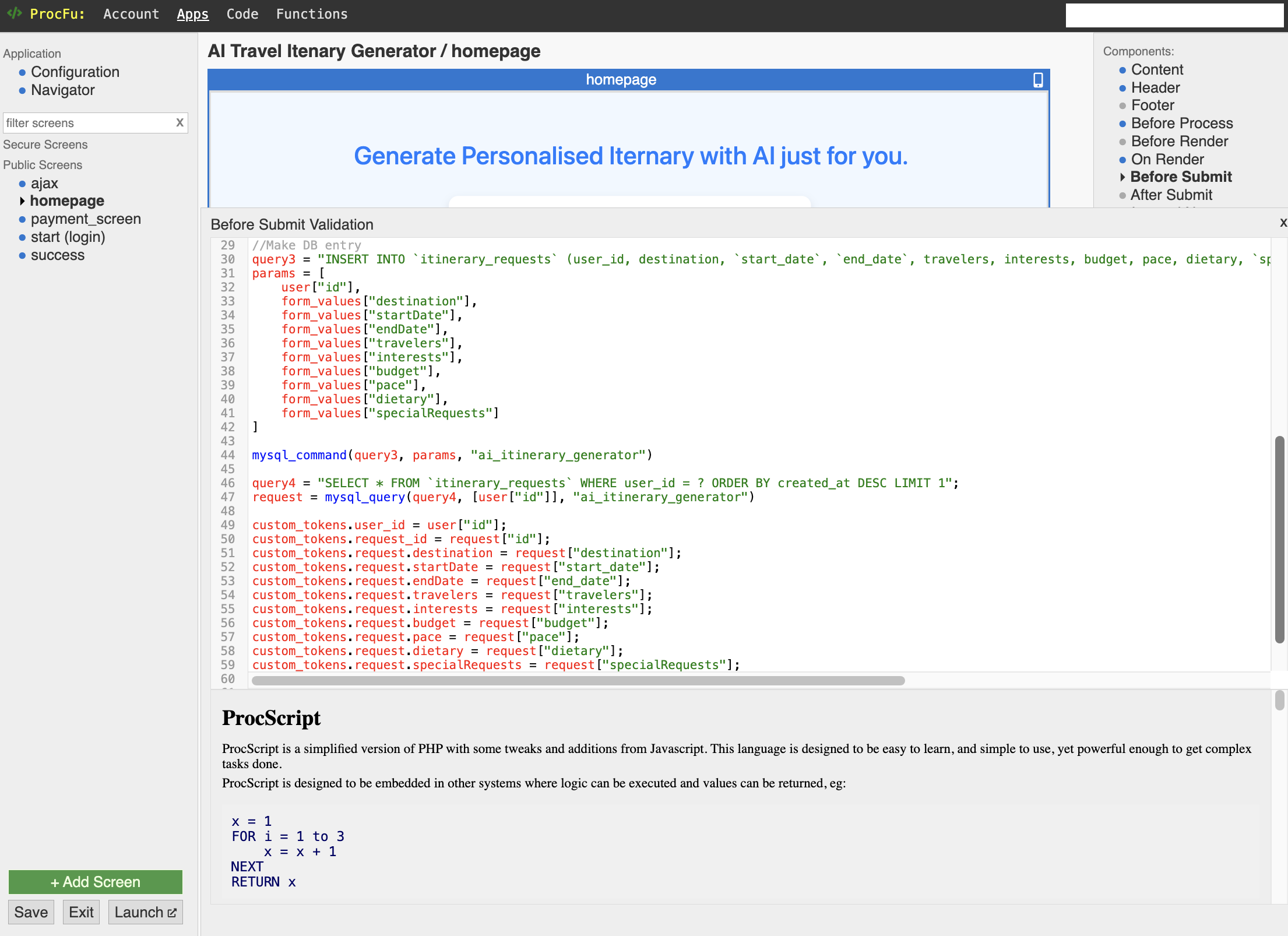 Before Submit section of the home page - Part 2 of the code